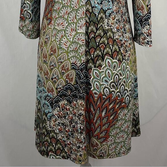 MSK Brown Orange Tan Peacock Print Boho Hippie Festival Dress NWOT Size M - Picture 8 of 13